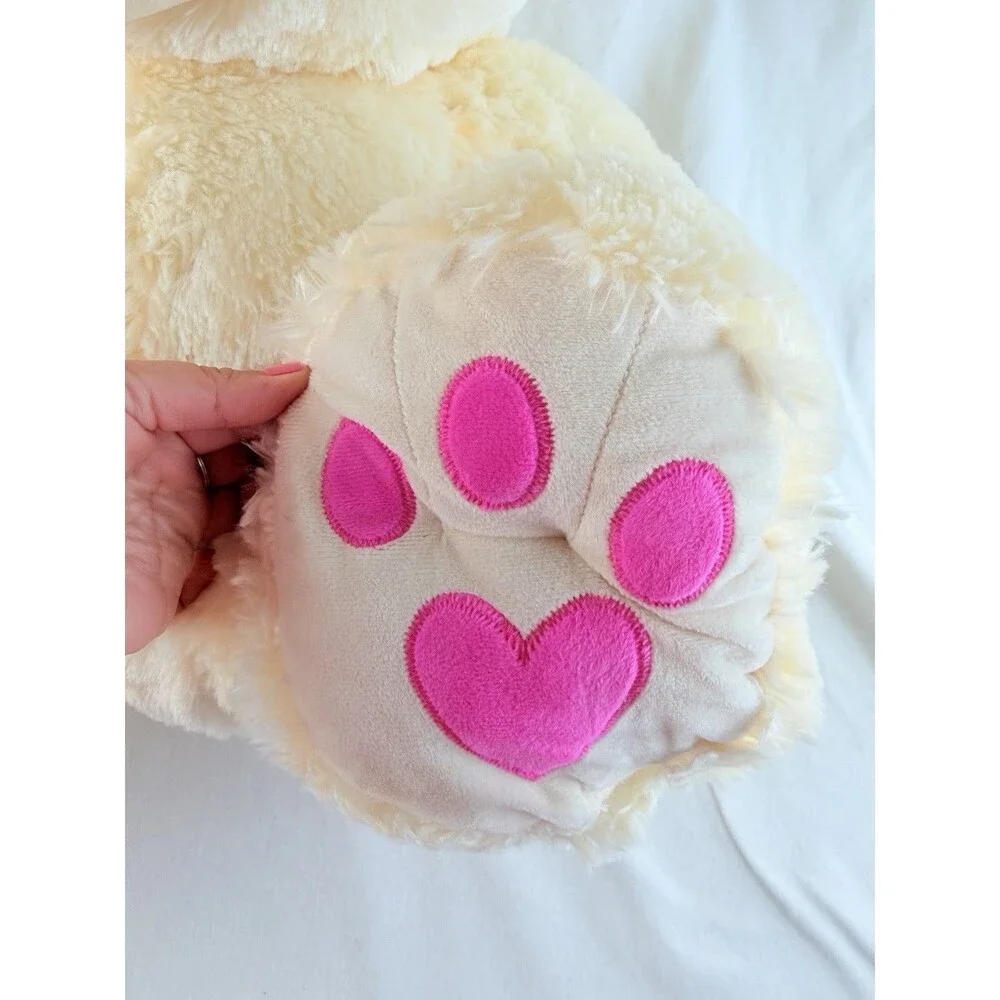 HugFun Teddy Bear Plush 21” Cream White Pink Heart Paws Soft Stuffed Animal